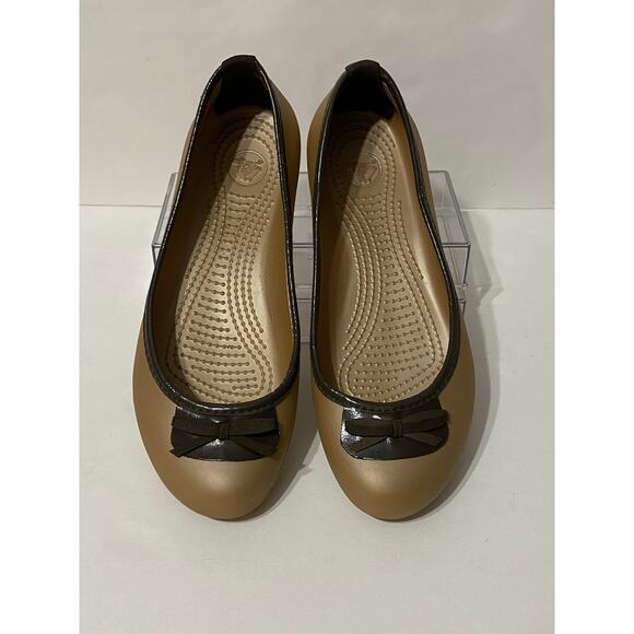 CROCS Lily Ballet Flats Flats Round Toe Bow Brown Tan Size 8 Comfort Shoe Shoes - Picture 2 of 6